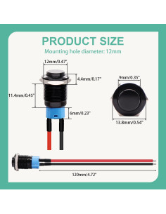 Interruptor Pulsador Mini Twidec 12mm Impermeable 5PCS 2