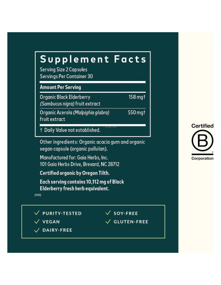 Suplemento Inmunológico Gaia Herbs Saúco Negro 60 Cápsulas
