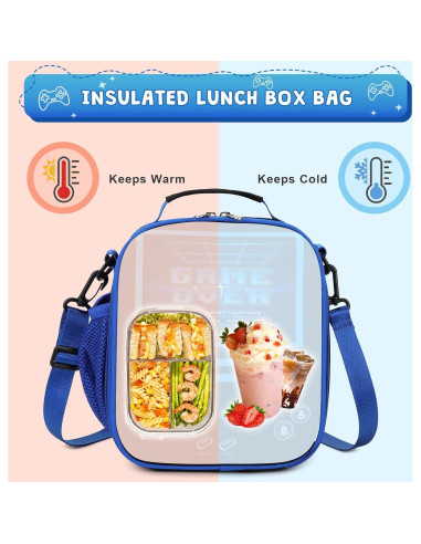 Caja de Almuerzo Aislada ACESAK para Niños - Gamer Negro 5.7L