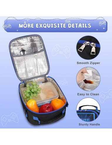 Caja de Almuerzo Aislada ACESAK para Niños - Gamer Negro 5.7L