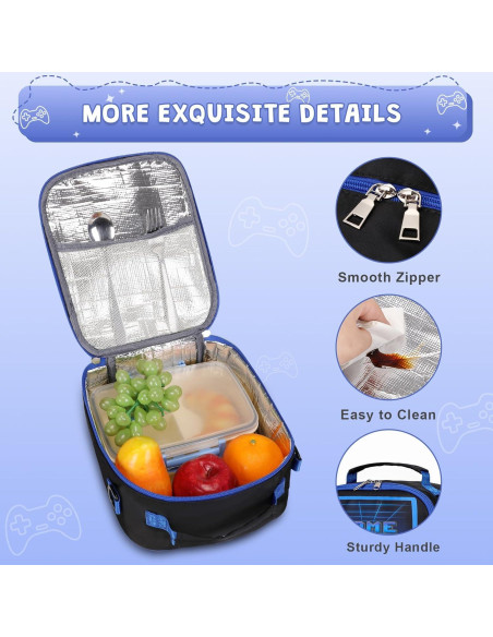 Caja de Almuerzo Aislada ACESAK para Niños - Gamer Negro 5.7L