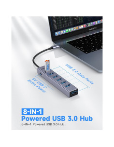 Hub USB C a USB 3.0 FORIDA 8 Puertos 5Gbps Aluminio 2