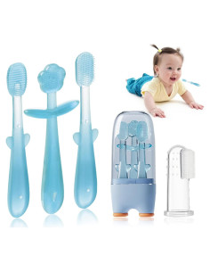 Juego de Cepillos de Dientes FOKiiBO para Bebés 0-18M Azul