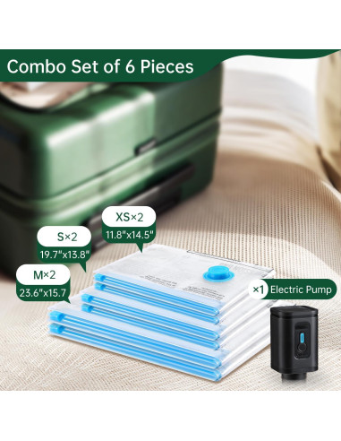 Bolsas de Vacío para Viaje Brodi 6 Piezas con Bomba Eléctrica