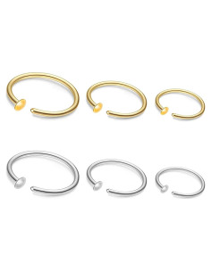 Set 6 Aros de Nariz Oro 22G Acero Quirúrgico 6mm 7mm 8mm
