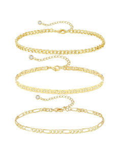 Set de Tobilleras de Oro 14K XIANNVXI 3 Piezas Hipoalergénicas