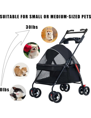 Carrito Plegable para Perros y Gatos OMDOCA 18 kg Negro