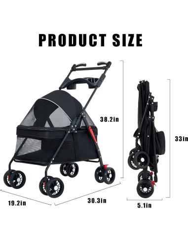 Carrito Plegable para Perros y Gatos OMDOCA 18 kg Negro