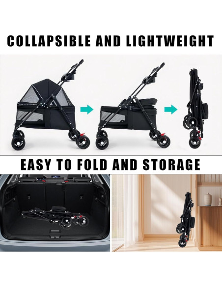 Carrito Plegable para Perros y Gatos OMDOCA 18 kg Negro