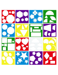 16 Plantillas Geométricas para Niños Epakh 15x15 cm Reutilizables