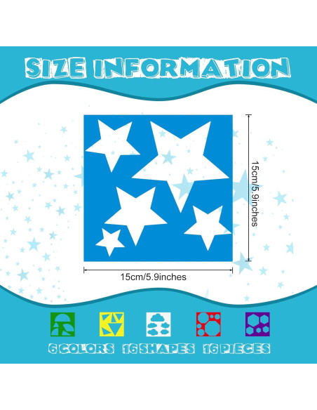 16 Plantillas Geométricas para Niños Epakh 15x15 cm Reutilizables