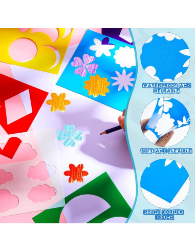 16 Plantillas Geométricas para Niños Epakh 15x15 cm Reutilizables