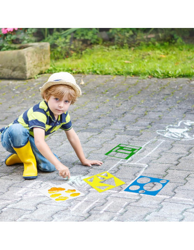 16 Plantillas Geométricas para Niños Epakh 15x15 cm Reutilizables