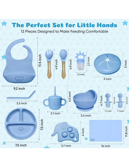 Juego de Alimentación de Silicona Eight4you - 12 Piezas para Bebés