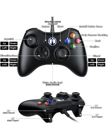Controlador con Cable LENISUOLE para PC y Xbox 360 - Joystick Mejorado