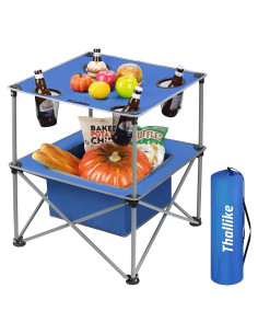 Mesa de Camping Plegable Thallike 55x55cm con 4 Portavasos