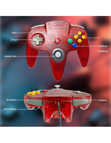 Controlador Retro KIWITATA para Nintendo 64 con Cable 1.83m