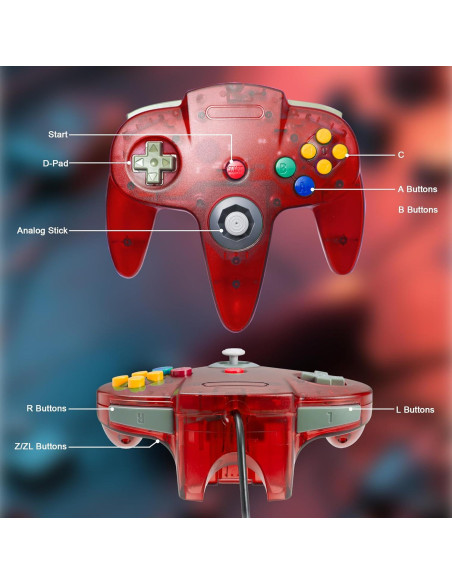 Controlador Retro KIWITATA para Nintendo 64 con Cable 1.83m