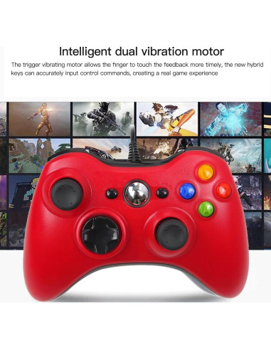 Gamepad USB con Cable USonline911 para Xbox 360 y PC Rojo