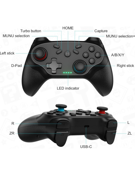 Controlador inalámbrico Nonbliep para Nintendo Switch - Negro