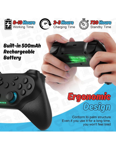 Controlador inalámbrico Nonbliep para Nintendo Switch - Negro