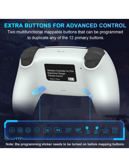 Controlador Inalámbrico ZawWont para PS4, Blanco, Joystick Anti-Deriva