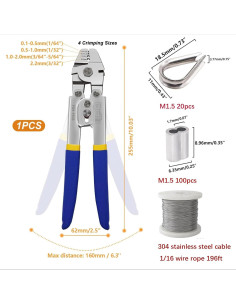 Cable de Alambre de Acero Inoxidable 304 196FT + Pinzas Crimpado 2