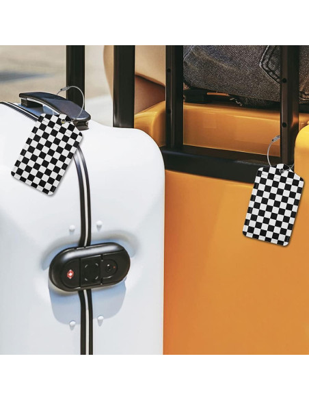 2 Etiquetas de Equipaje de Cuero Sintético AGAXOZW - Cuadrícula Negra y Blanca