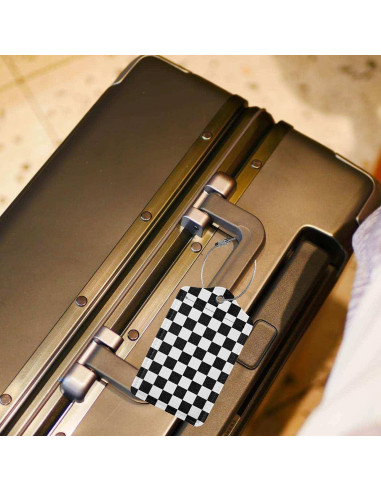 2 Etiquetas de Equipaje de Cuero Sintético AGAXOZW - Cuadrícula Negra y Blanca