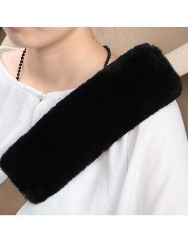 Cubierta de cinturón de seguridad OGLAND de piel de oveja negra