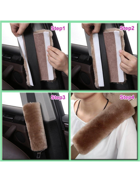 Cubierta de cinturón de seguridad OGLAND de piel de oveja negra