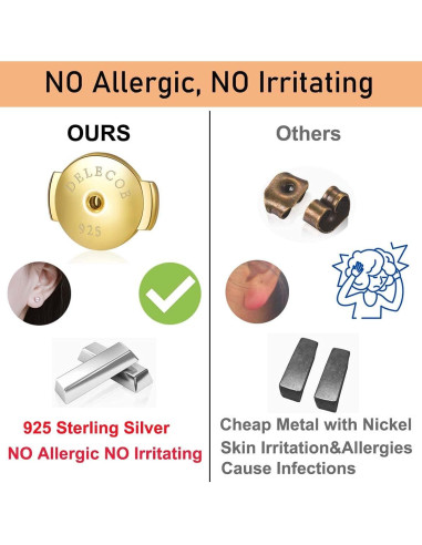 Respaldo de Aretes DELECOE 925 Plata Esterlina 18K Oro Hipoalergénico