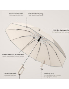 Paraguas Inverso Automático SSFUN Beige con Hebilla y Reflectante 2