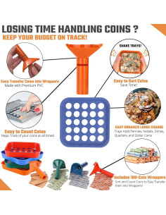 Kit de Clasificación y Conteo de Monedas Budgetizer - 4 Bandejas y 4 Tuberías 2