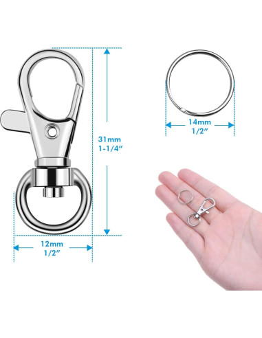 Ganchos giratorios para llaveros Anezus 100 piezas metal plata