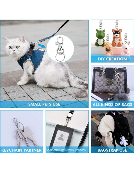 Ganchos giratorios para llaveros Anezus 100 piezas metal plata