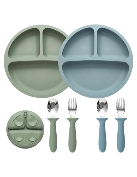 Set de Alimentación para Bebés Eascrozn - 2 Platos Silicona 190g