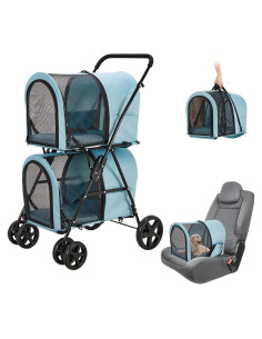 Carrito Doble para Mascotas LPOTIUS Azul Plegable 20 kg