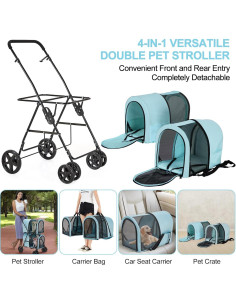 Carrito Doble para Mascotas LPOTIUS Azul Plegable 20 kg 2