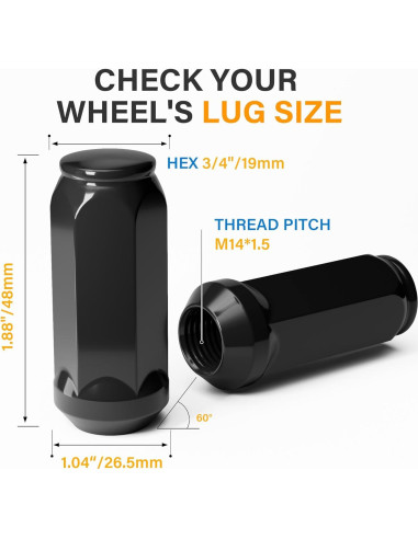 Tuercas de Llantas Negras YONGSHENGONE M14x1.5 - 24 Piezas