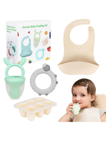 Set de Alimentación para Bebés Doratu - Alimentador de Frutas y Baberos de Silicona