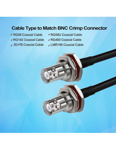 10 Conectores BNC Femenino Crimp TUOLNK Impermeables 50 Ohm