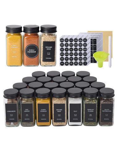 24 Tarros de Especias de Vidrio Fiwence con Etiquetas y Accesorios
