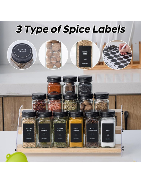 24 Tarros de Especias de Vidrio Fiwence con Etiquetas y Accesorios