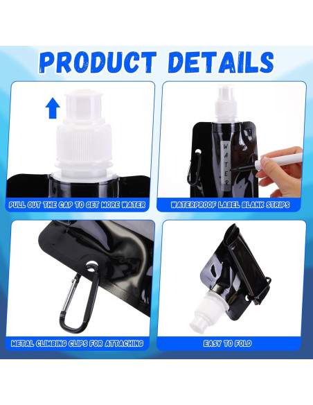 Paquete de 24 Botellas de Agua Plegables Teenyyou 480ml Negro