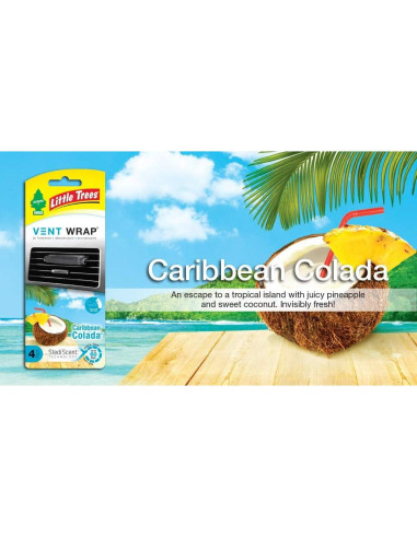 Ambientador de Auto Little Trees Vent Wrap Colada Caribeña 16 Unidades