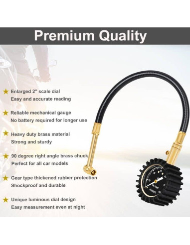 Manómetro de Presión de Neumáticos PUIBERS 60 PSI con Chuck 90