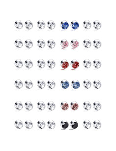 Pendientes Magnéticos Tornito 24 Pares Zirconia Cubica 4MM 6MM