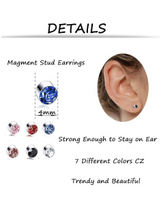 Pendientes Magnéticos Tornito 24 Pares Zirconia Cubica 4MM 6MM 2
