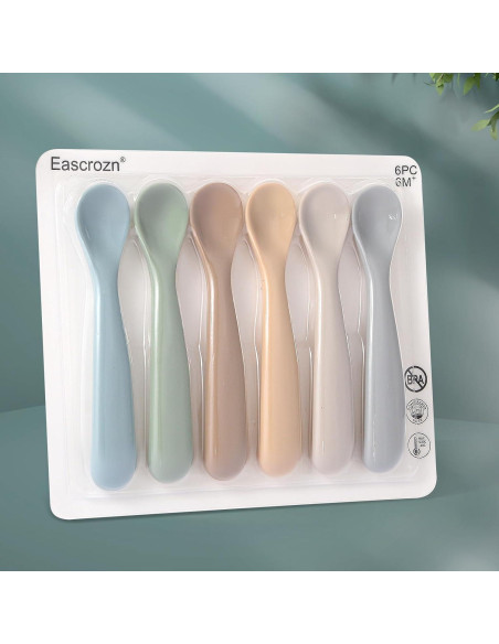 Cucharas de Silicona para Bebé Eascrozn - 6 Piezas, Apta para Lavavajillas